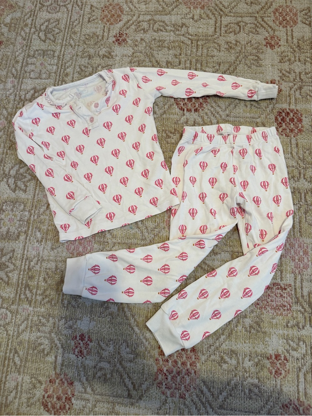 Little English White Pajama Set with Pink Hot Air Balloon Print
